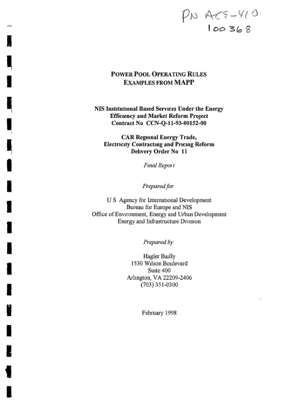 Power pool operating rules : examples from MAPP [Mid-Continent Area Power Pool]