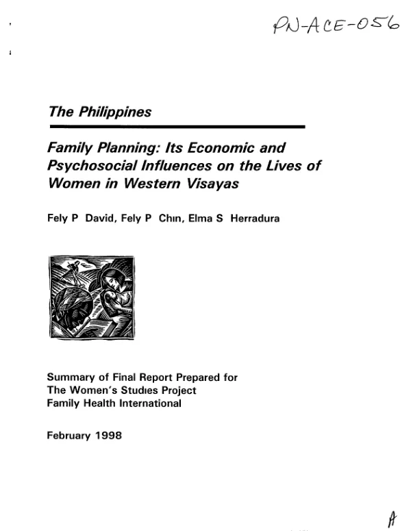 Philippines : family planning -- its economic and psychosocial influences on the lives of women in Western Visayas [: summary]