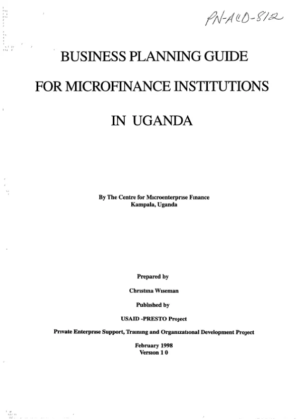Business planning guide for microfinance institutions in Uganda