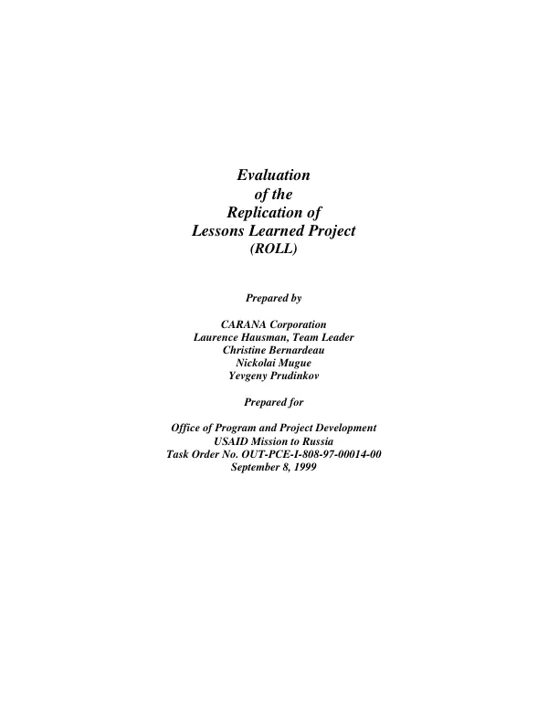 Evaluation of the replication of lessons learned project (ROLL)
