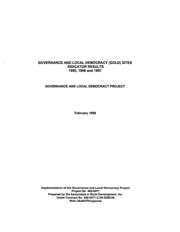 Governance and local democracy (GOLD) sites indicator results 1995, 1996, and 1997 : governance and local democracy project