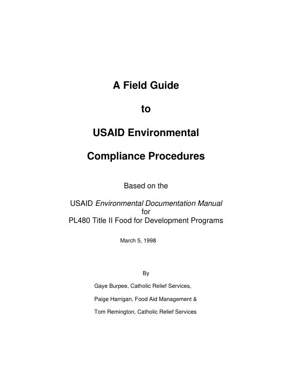 Field guide to USAID environmental compliance procedures