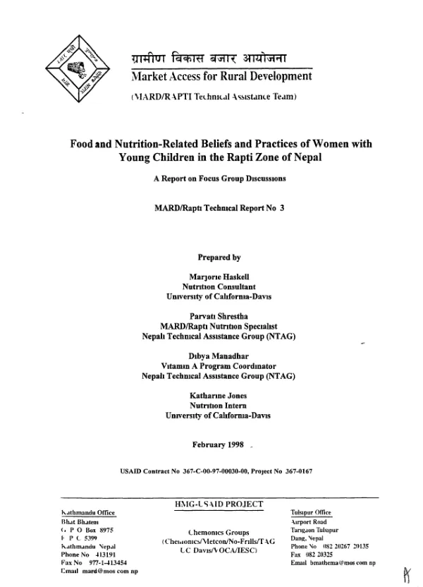 Food and nutrition-related beliefs and practices of women with young children in the Rapti Zone of Nepal : a report on focus group discussions