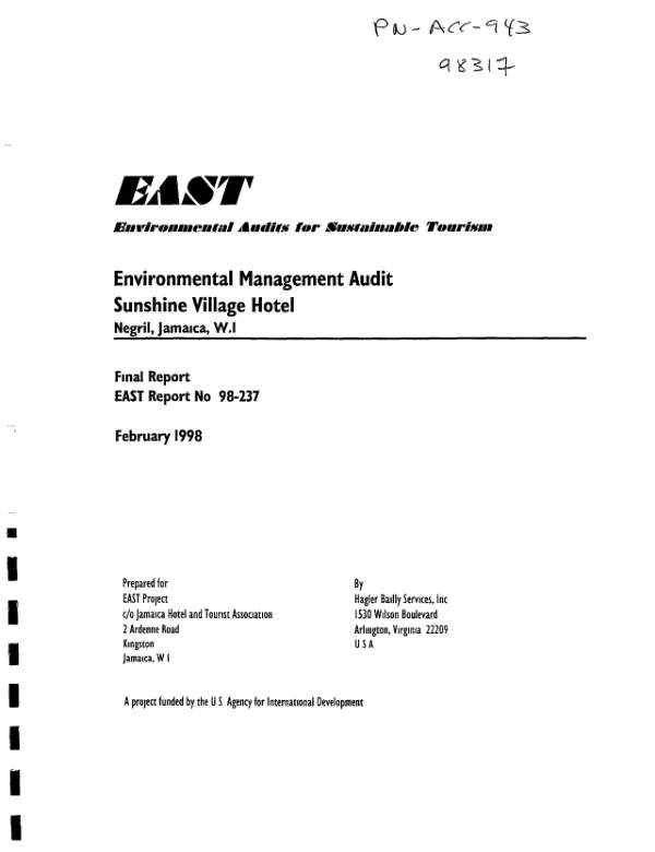 Environmental management audit : Sunshine Village Hotel, Negril, Jamaica, W.I. -- final report