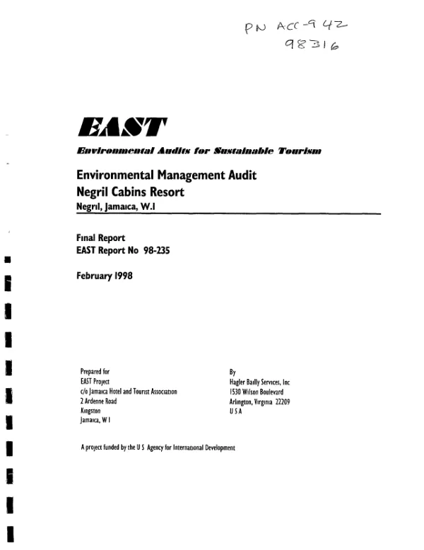 Environmental management audit : Negril Cabins Resort, Negril, Jamaica, W.I. -- final report