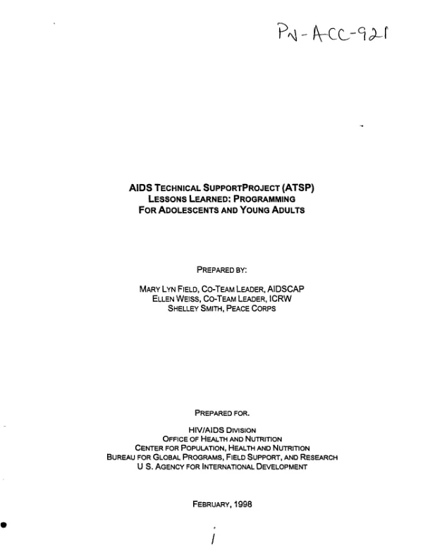 AIDS technical support project (ATSP) lessons learned : programming for adolescents and young adults