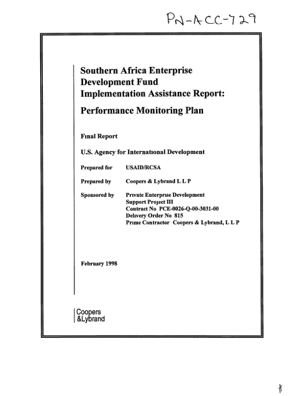 Southern Africa Enterprise Development Fund -- implementation assistance report : performance monitoring plan -- final report