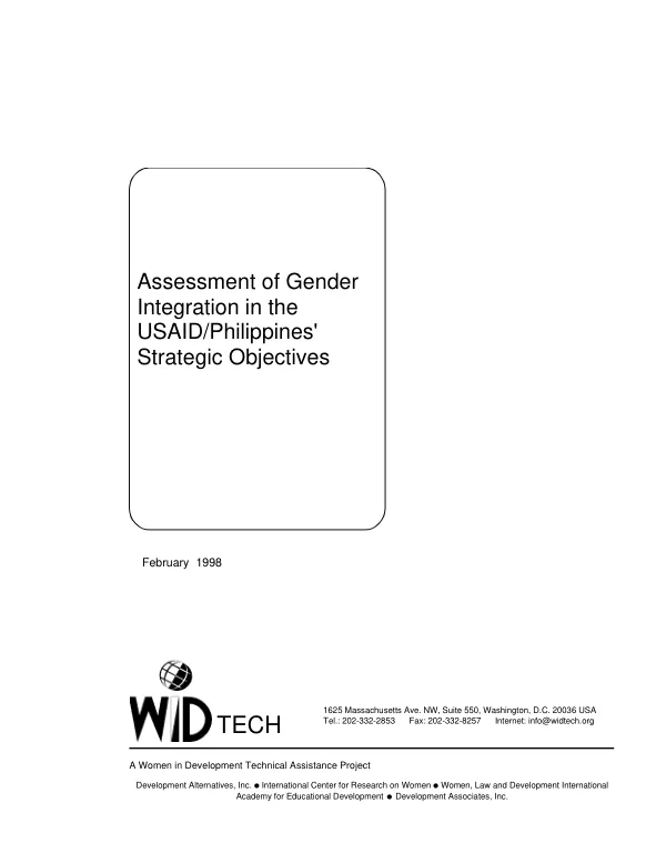 Assessment of gender integration in the USAID/Philippines" strategic objectives