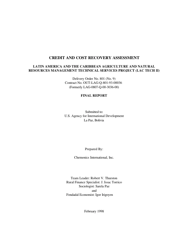 Credit and cost recovery assessment : final report