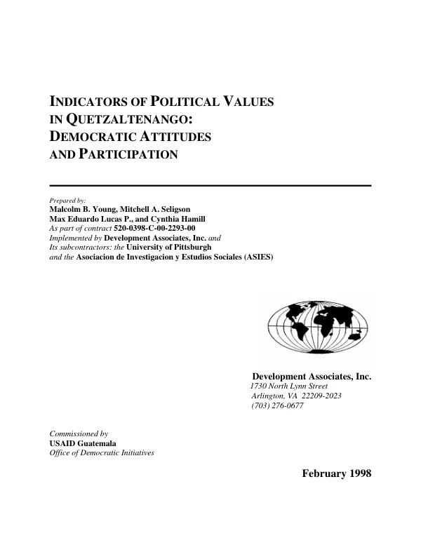Indicators of political values in Quetzaltenango : democratic attitudes and participation