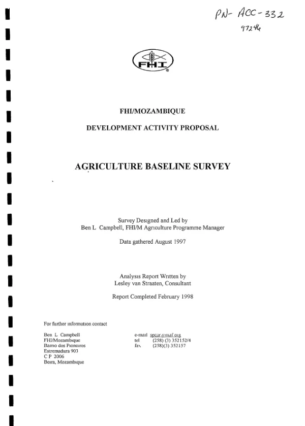 FHI/Mozambique development activity proposal : agriculture baseline survey