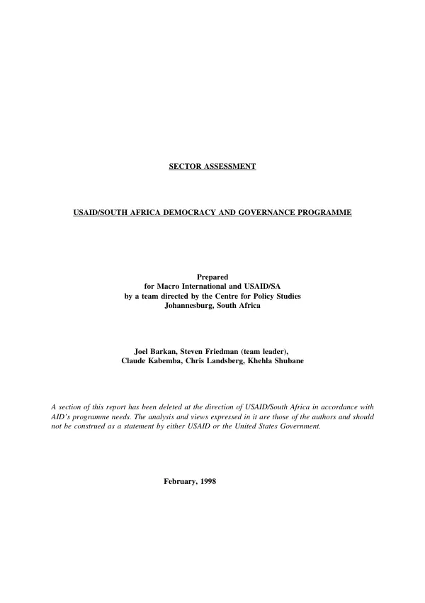 Sector assessment : USAID/South Africa democracy and governance programme