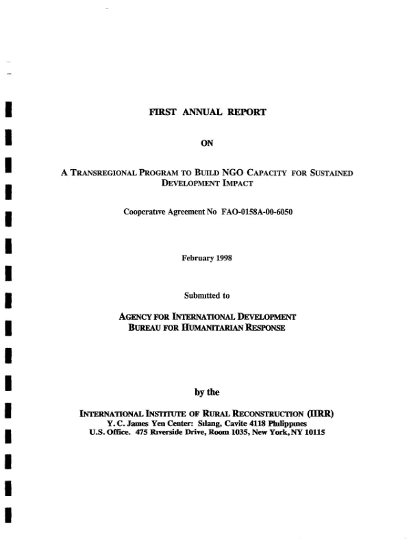 First annual report on a transregional program to build NGO capacity for sustained development impact : cooperative agreement no. FAO-0158-A-00-6050