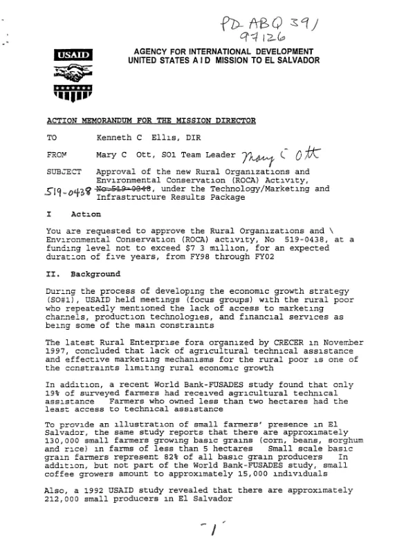 Rural organizations and environmental conservation : activity no. 519-0438 -- new activity document
