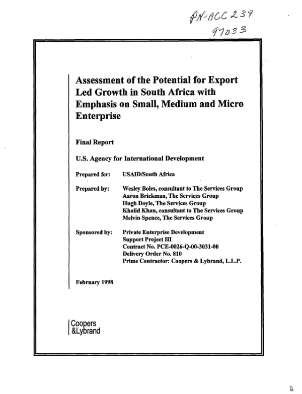 Assessment of the potential for export led growth in South Africa with emphasis on small, medium and micro enterprise : final report