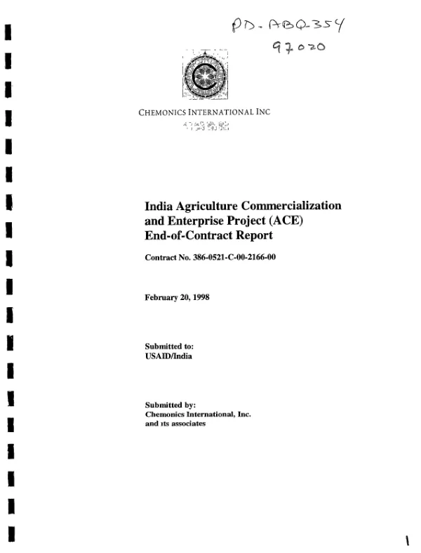 India agriculture commercialization and enterprise project (ACE) : end-of-contract report -- contract no. 386-0521-C-00-2166-00