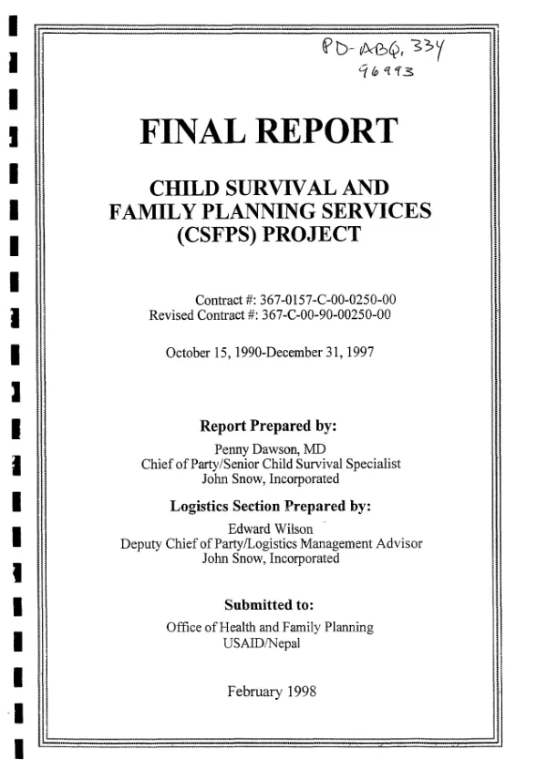 Final report : child survival and family planning services (CSFPS) project