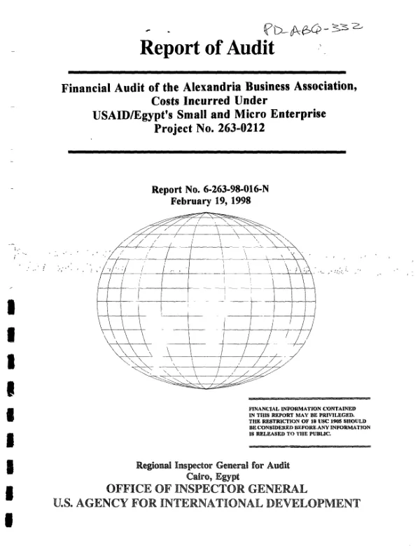 Financial audit of the Alexandria Business Association, costs incurred under USAID/Egypt"s small and micro enterprise project no. 263-0212