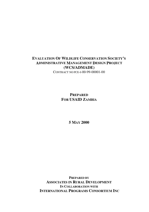 Evaluation of Wildlife Conservation Society's administrative management design project (WCS/ADMADE)