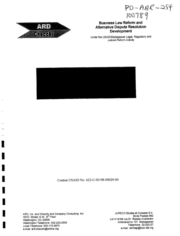 Madagascar participation & poverty (P&P) project : legal, regulatory, judicial reform activity -- results-achieved report : 1998