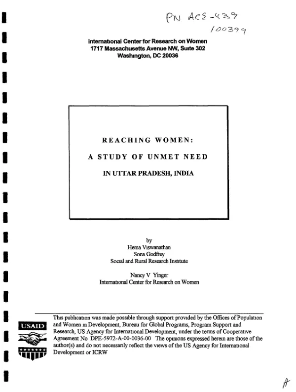 Reaching women : a study of unmet need in Uttar Pradesh, India