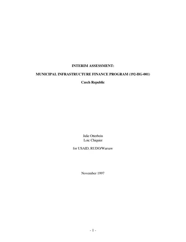 Interim assessment : municipal infrastructure finance program [MIFP] (192-HG-001) -- Czech Republic