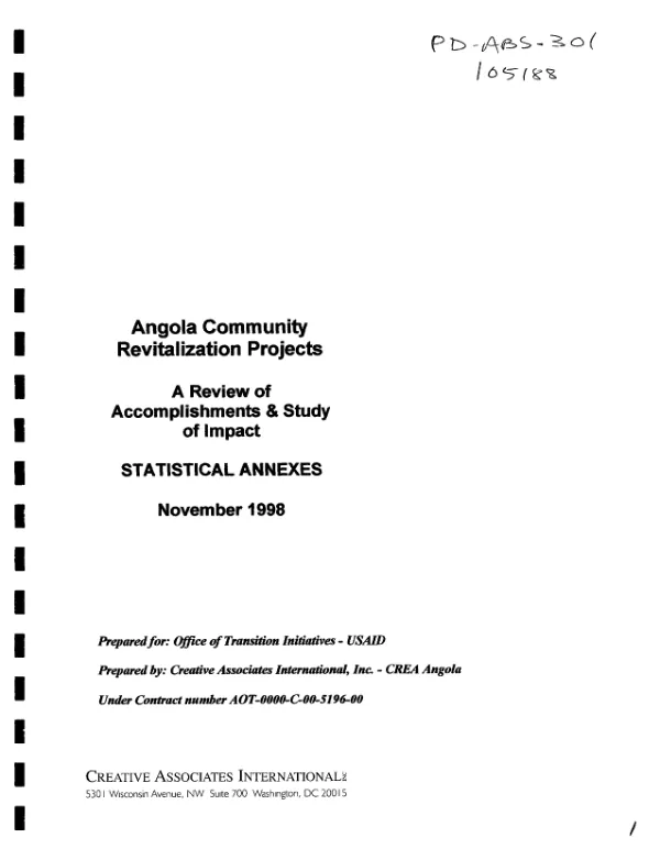 Angola revitilization projects : a review of accomplishments and study of impact -- statistical annexes
