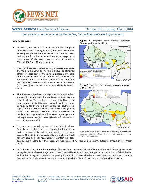 West Africa food security outlook, October 2013 through March 2014