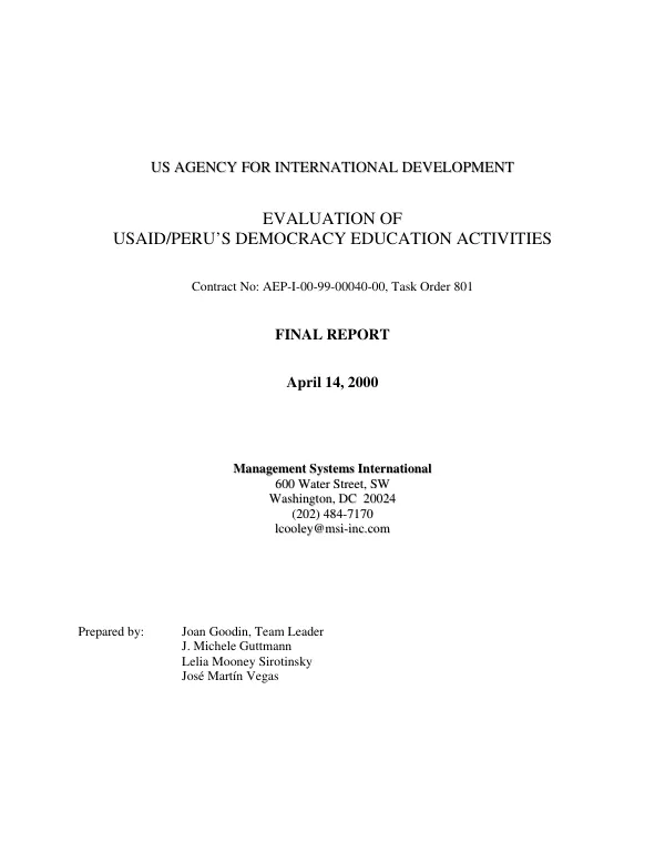 Evaluation of USAID/Peru's democracy education activities : final report