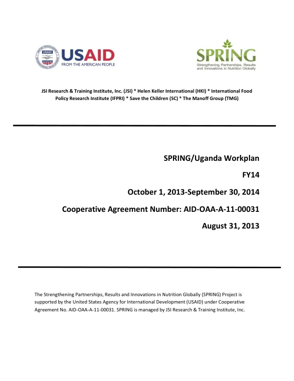 SPRING/Uganda Workplan