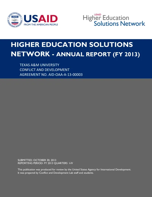 AID-OAA-A-13-00003_TAMU_FY13 Annual Report.pdf; Higher Education Solutions Network