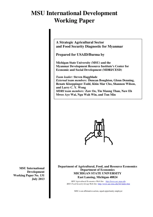 A Strategic Agricultural Sector and Food Security Diagnostic for Burma