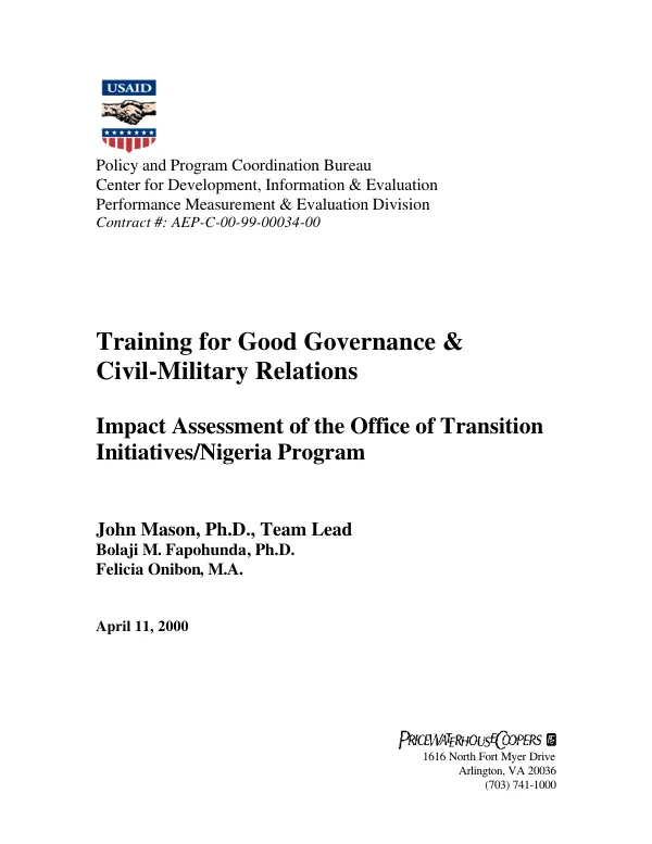 Training for good governance & civil-military relations : impact assessment of the Office of Transition Initiatives/Nigeria program