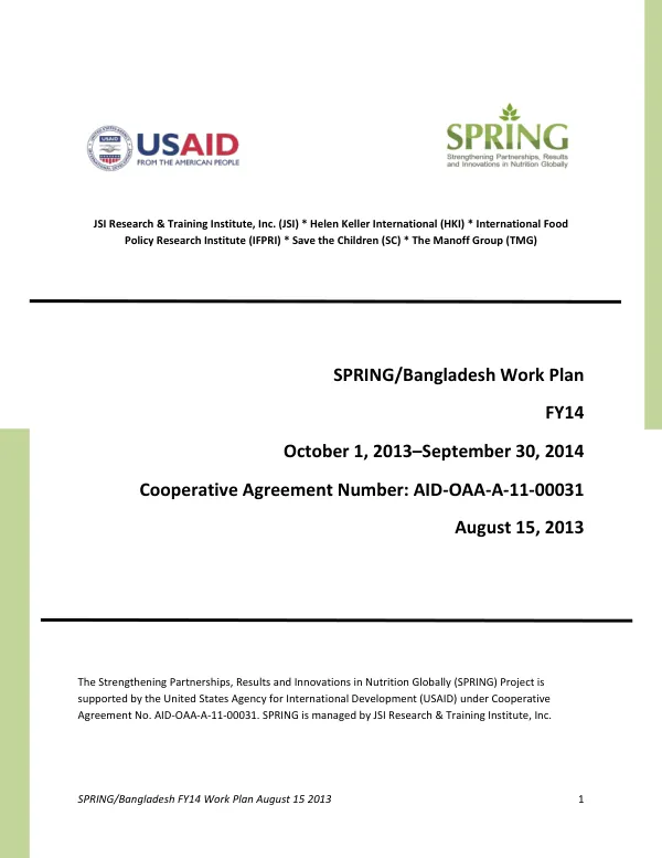 SPRING Bangladesh Workplan FY14