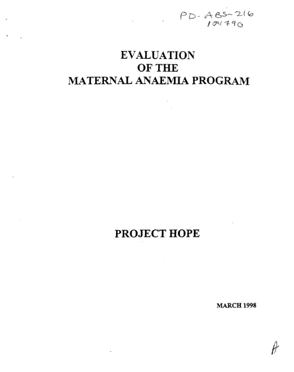 Evaluation of the maternal anaemia [anemia] : Project HOPE
