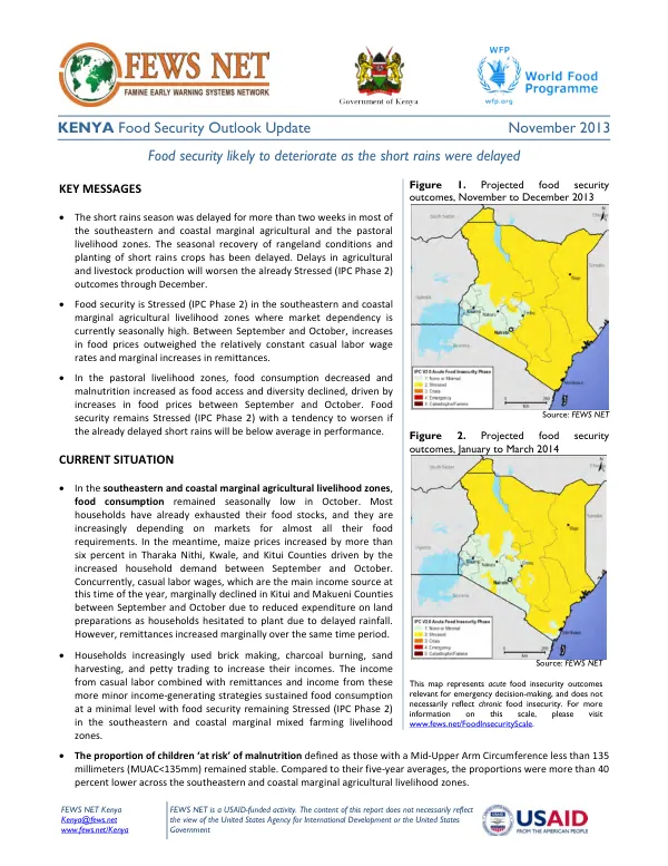 Kenya food security outlook update, November 2013