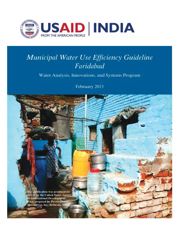 Municipal Water Use Efficiency Guideline Faridabad: Water Analysis, Innovations, and Systems Program