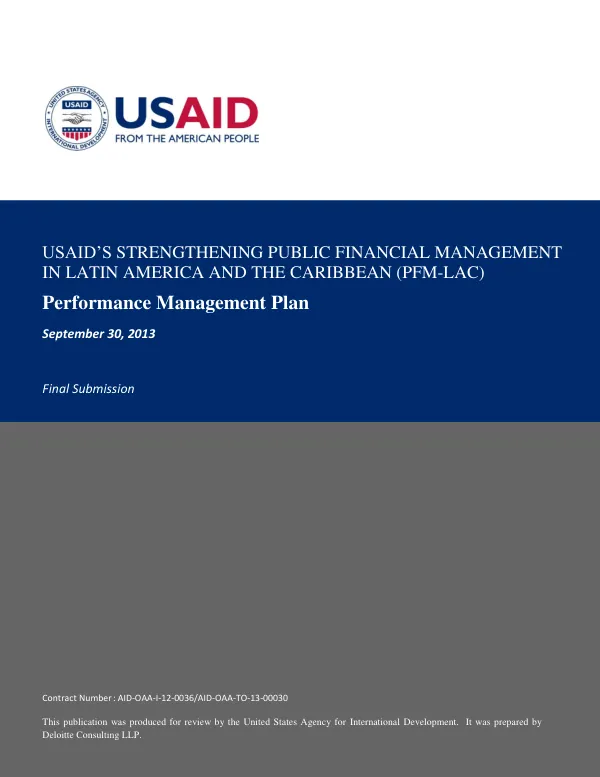 Strengthening Public Financial Management in Latin America and the Caribbean. Performance Management Plan