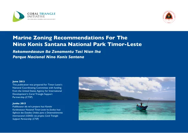 Marine Zoning Recommendations For The Nino Konis Santana National Park Timor-Leste