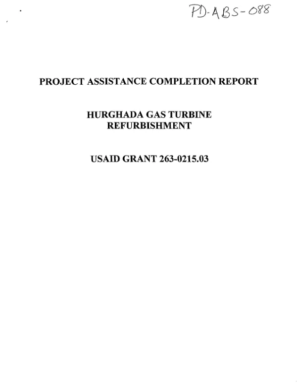 Project assistance completion report : Hurghada gas turbine refurbishment
