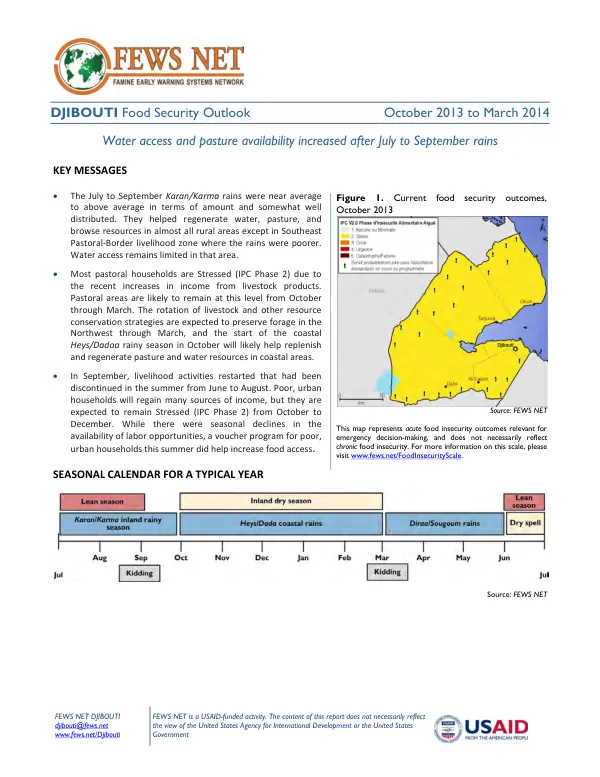 Djibouti food security outlook, October 2013 to March 2014