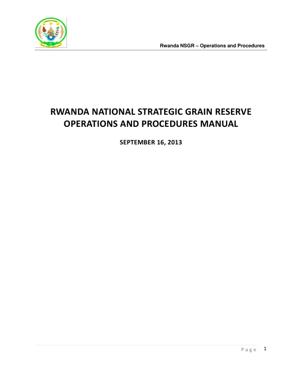 Rwanda National Strategic Grain Reserve Operations and Procedures Manual