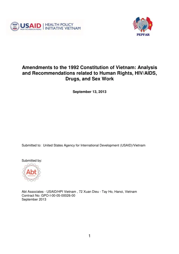 Amendments to the 1992 Constitution of Vietnam: Analysis and Recommendations related to Human Rights, HIV/AIDS, Drugs, and Sex Work