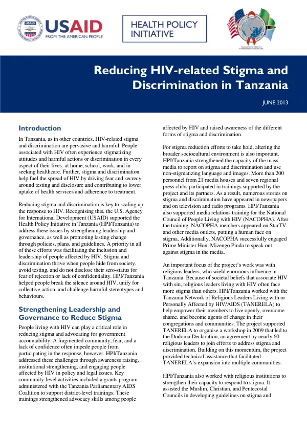 Reducing HIV-related stigma and discrimination in Tanzania