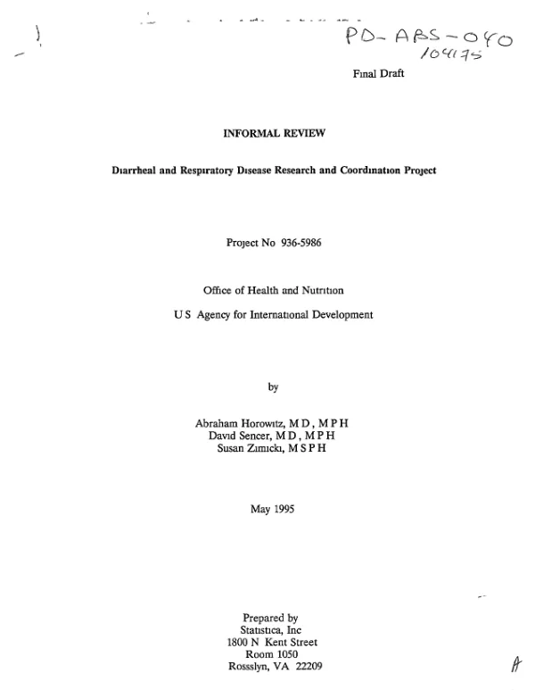 Informal review : diarrheal and respiratory disease research and coordination project