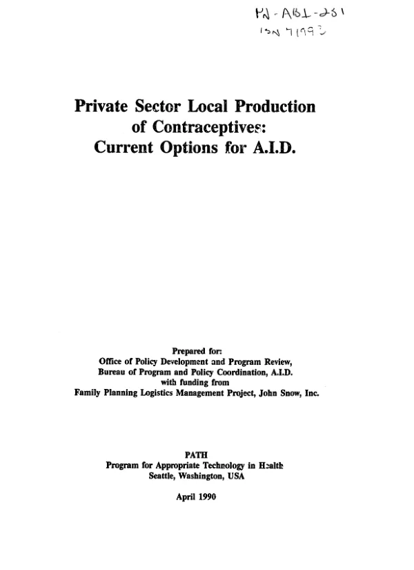 Private sector local production of contraceptives : current options for AID