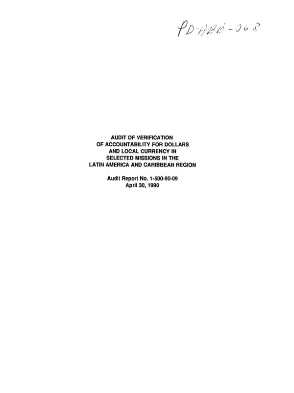 Audit of verification of accountability for dollars and local currency in selected missions in the Latin America and Caribbean region