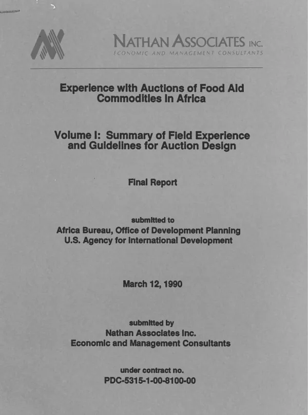 Experience with auctions of food aid commodities in Africa. Volume I : summary of field experience and guidelines for auction design