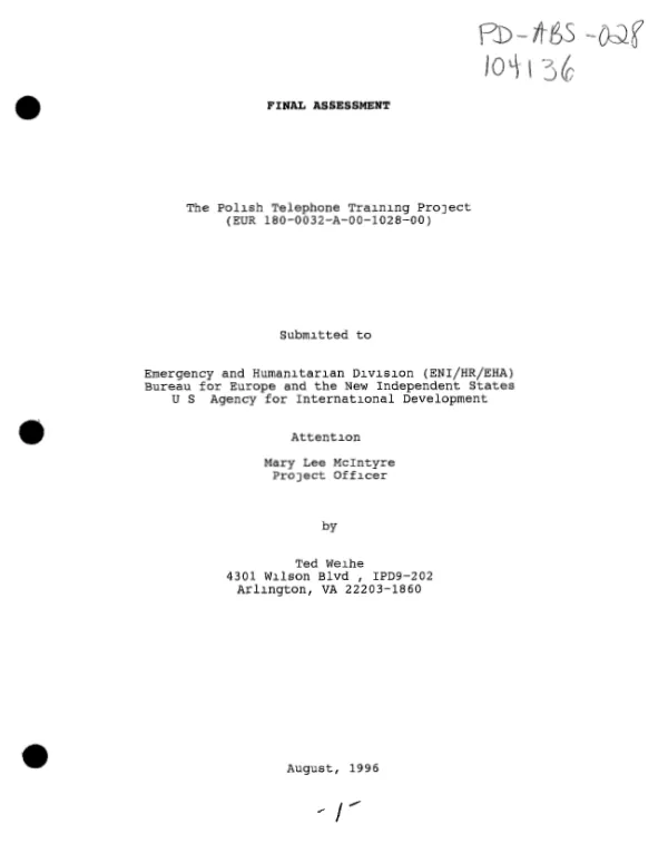 Final assessment : the Polish telephone training project (EUR-180-0032-A-00-1028-00) [i.e. 180-0032-A-00-1028-00]