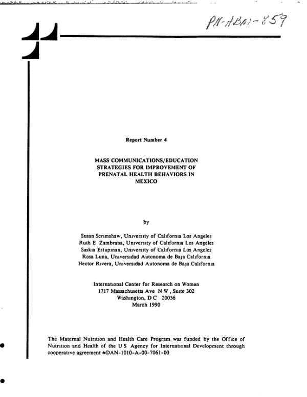 Mass communications/education strategies for improvement of prenatal health behaviors in Mexico